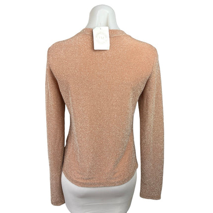 all:row NWT Tan Nude Glitter Shimmer Shiny Crew Neck Long Sleeve Top Size M