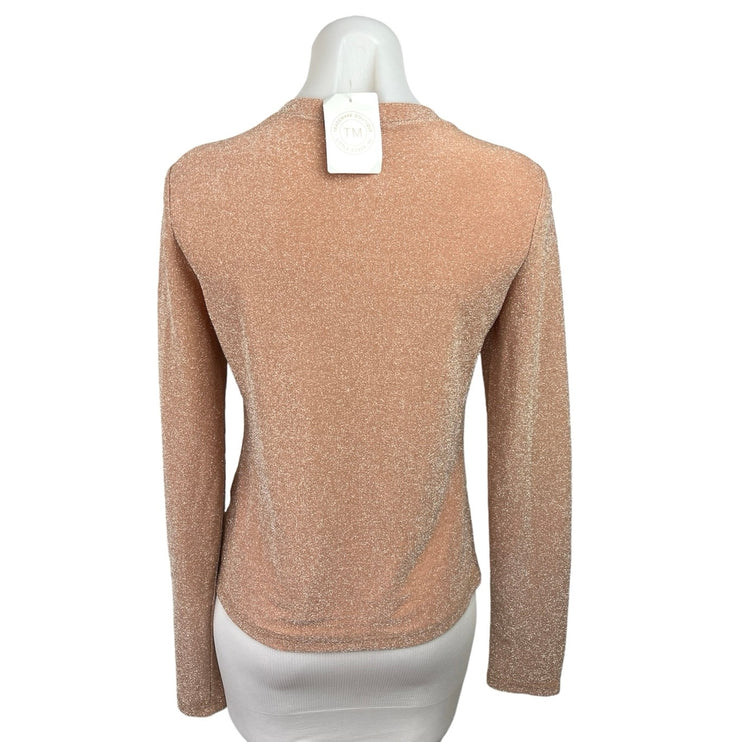 all:row NWT Tan Nude Glitter Shimmer Shiny Crew Neck Long Sleeve Top Size M