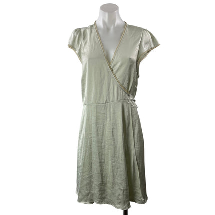 Aritzia Wilfred Mademoiselle Sage Green Satin Short Cap Sleeve Wrap Mini Dress L