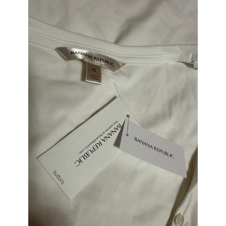 NEW Banana Republic White Long Sleeve V Neck Henley T Shirt Tee Top Size XL