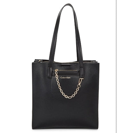 Calvin Klein Anya Signature Chain Black Faux Leather Purse Tote Shoulder Bag OS