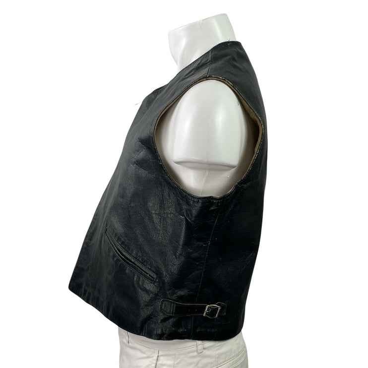 Monguzzi Milano Men's Black Genuine Leather Full Zip Biker Vest Jacket Size 42