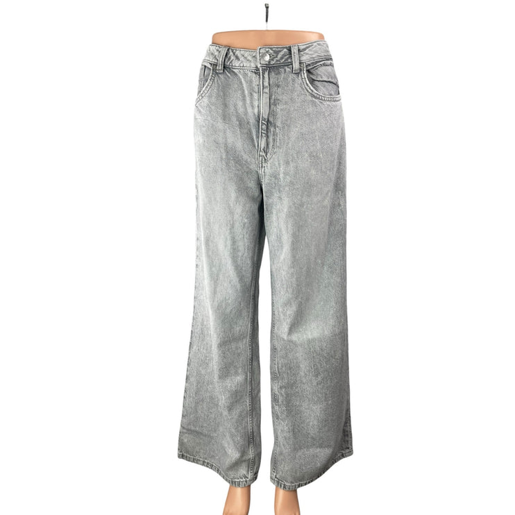 H&M Divided Women's Gray High Waisted Baggy Wide Leg Denim Jeans Pants Size 8