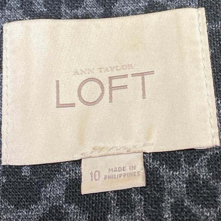 Ann Taylor LOFT Gray Black Leopard Print Long Sleeve Blazer Coat Jacket Size 10