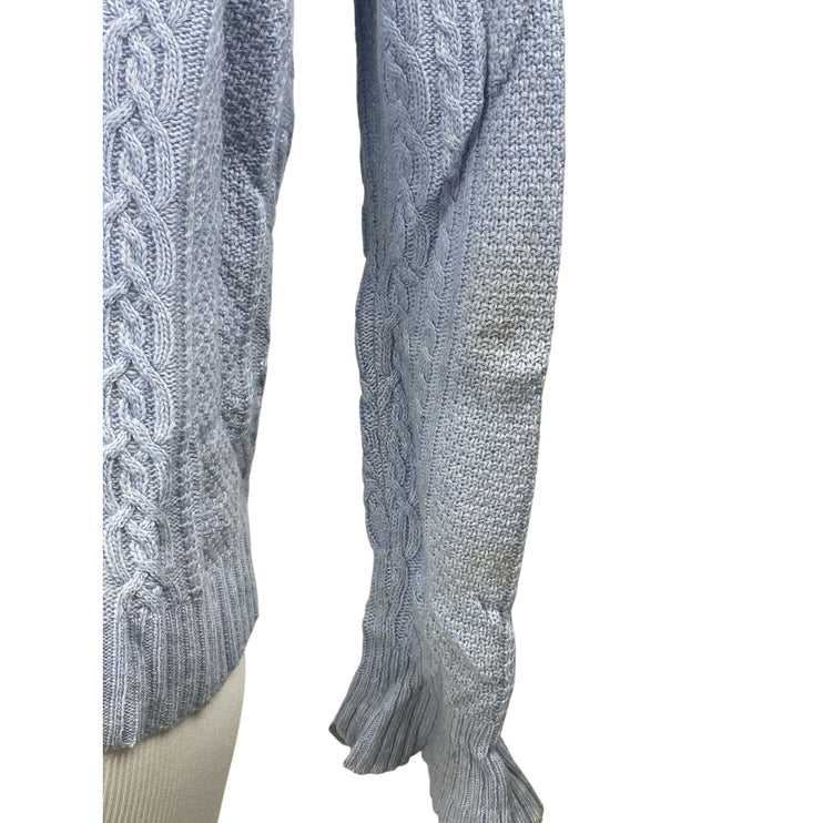 J.Crew Women's Blue Wool Cable Knit Bell Long Sleeve Crewneck Sweater Top Size S