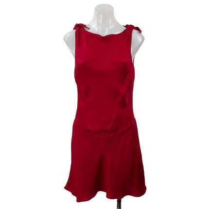 Reformation Louisa Women's Red Sleeveless Silk Twill Tie Bow Mini Dress Size M