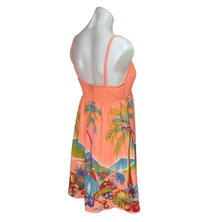 H&M Neon Orange Fruit Tropical Spaghetti V-Neck Sleeveless Mini Sundress Size 6