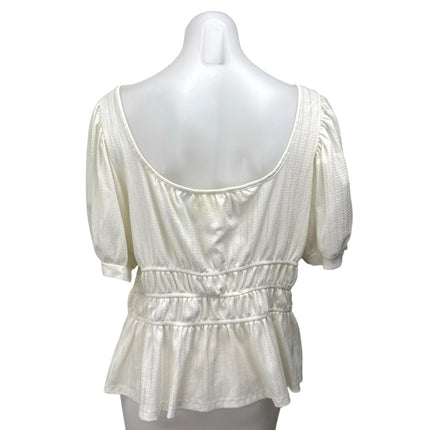 Anthropologie Maeve White Short Puff Sleeve Scoop Neck Peplum Blouse Top Size XL
