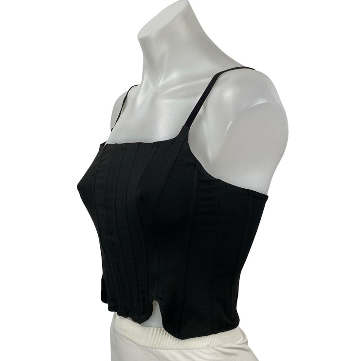 Reoria Black Sleeveless Corset Bustier Slit Square Neck Tank Cami Crop Top Sz M