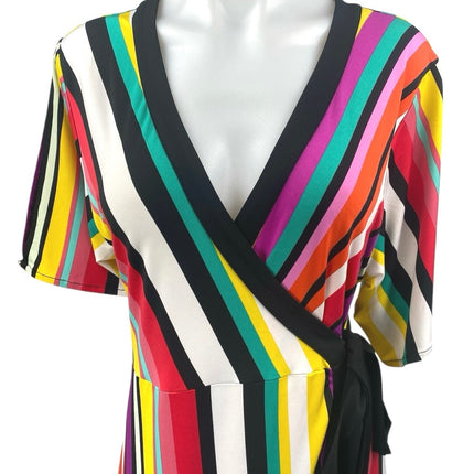 New York & Company Multicolor Striped Short Sleeve Stretch Maxi Wrap Dress Sz M