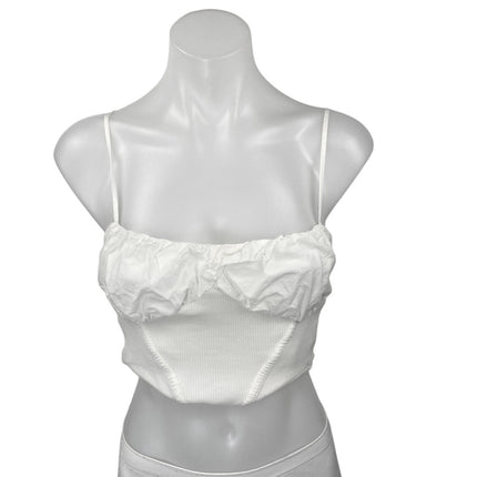 Zara White Ribbed Knit Sleeveless Corset Bustier Cami Tank Crop Top Size S
