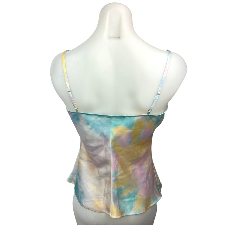 Zara Multicolor Silk Satin Tie Dye Cowl Neck Cami Camisole Crop Tank Top Size XS