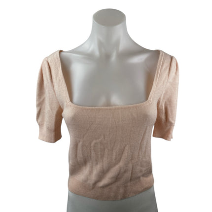 L'Academie Women's Pink Wool Square Neck Short Puff Sleeve Crop Blouse Top Sz XS