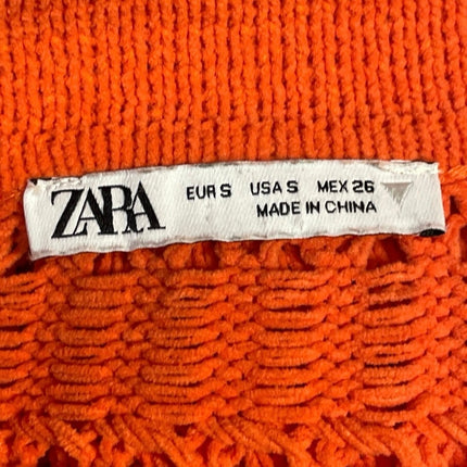 Zara Women's Orange Long Sleeve Open Knit Button Front Cardigan Sweater Size S