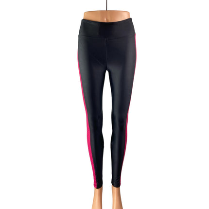 Koral Womens Black Pink Side Stripe Yoga Mid Rise Athletic Leggings Pants Size S