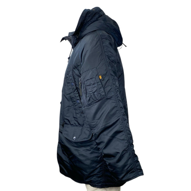 Alpha Industries Black Hooded Long Sleeve Pocket Snorkel Parka Coat Jacket Sz M