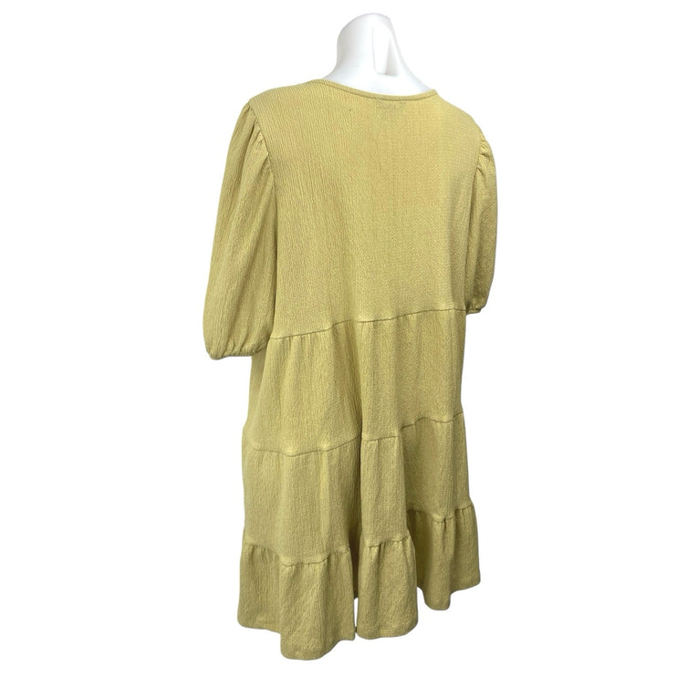 MONKL Green Half Puff Sleeve Textured Tiered Ruffle Mini Shift Dress Size XL
