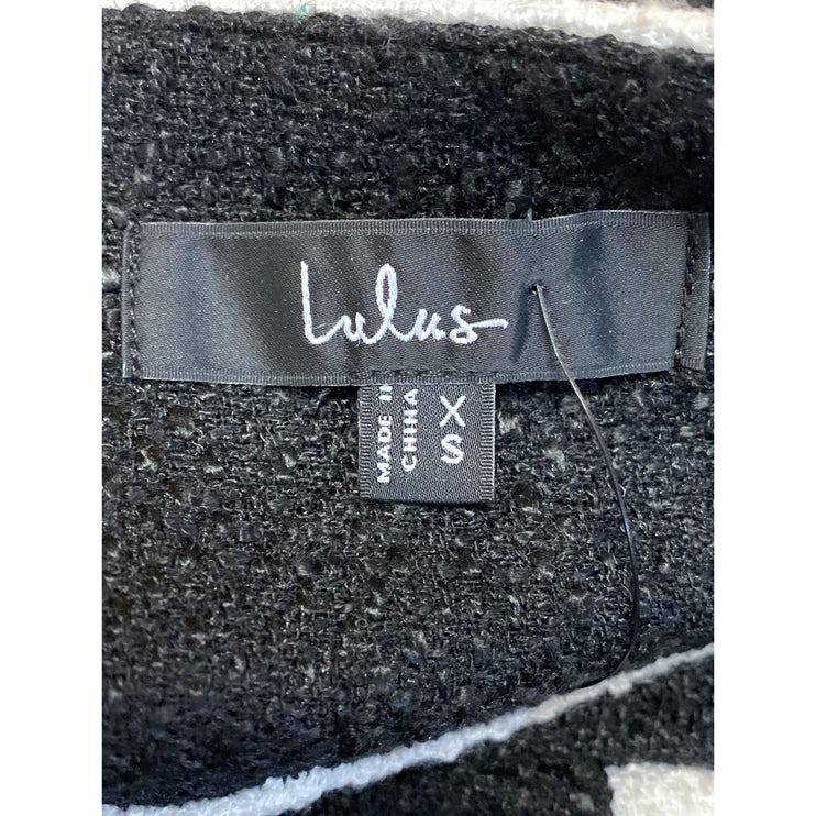 Lulus Women's Black White Button Up Pearl Tweed Faux Pocket Blazer Jacket Sz XS