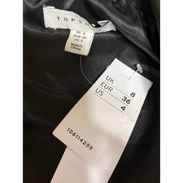 NEW Topshop Women's Black Faux Vegan Leather Zip Up Long Sleeve Moto Jacket Sz 4