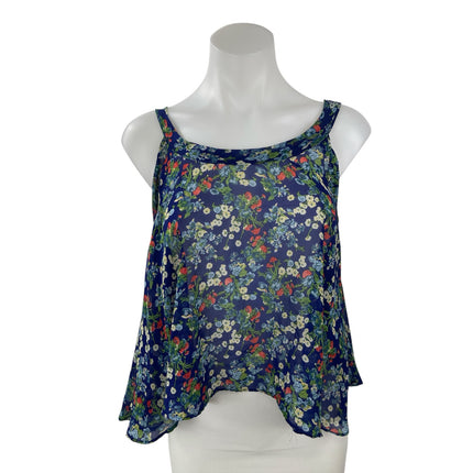 Millau Women's Blue Floral Sleeveless Boxy Swing A Line Cami Tank Blouse Top S