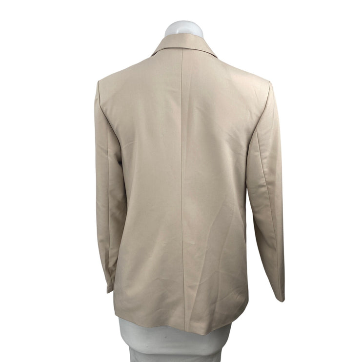 Women's Beige Notched Collar Long Sleeve Single Breasted Blazer Coat Jacket Sz S