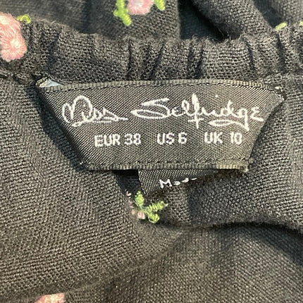 Miss Selfridge Black Floral Embroidered Puff Sleeve Fit & Flare Mini Dress Sz 6