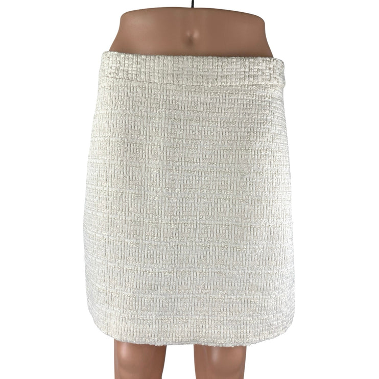 H&M Women's White Tweed High Waisted Zip Minimalist Straight Mini Skirt Size 8