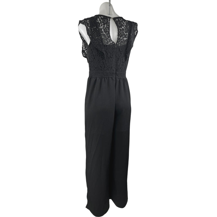 Xhilaration Black Sleeveless Crochet Lace Wide Leg Overalls Romper Jumpsuit M