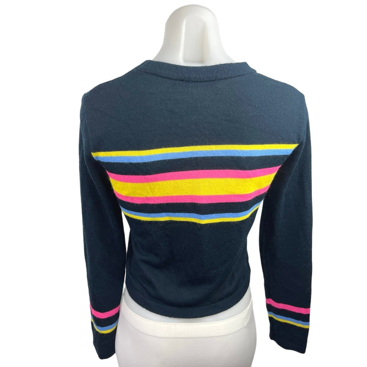 Asos Navy Multicolor Striped Crew Neck Long Sleeve Knit Pullover Sweater Top 2