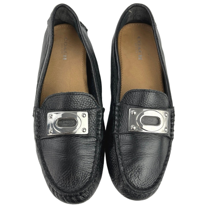 Coach Napoleon Black Leather Slip On Penny Loafer Flat Driving Shoes Size 6B