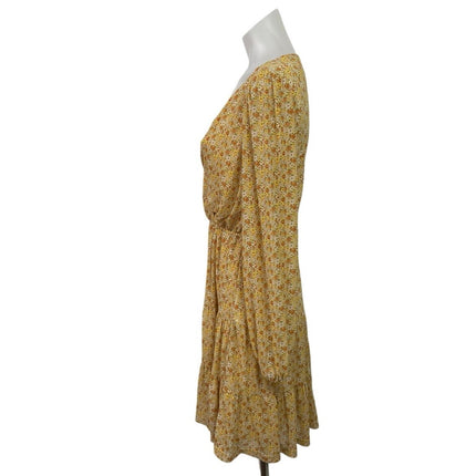 Kenedik Yellow Floral Ditsy Long Sleeve Ruffle Fit & Flare Mini Dress Size S