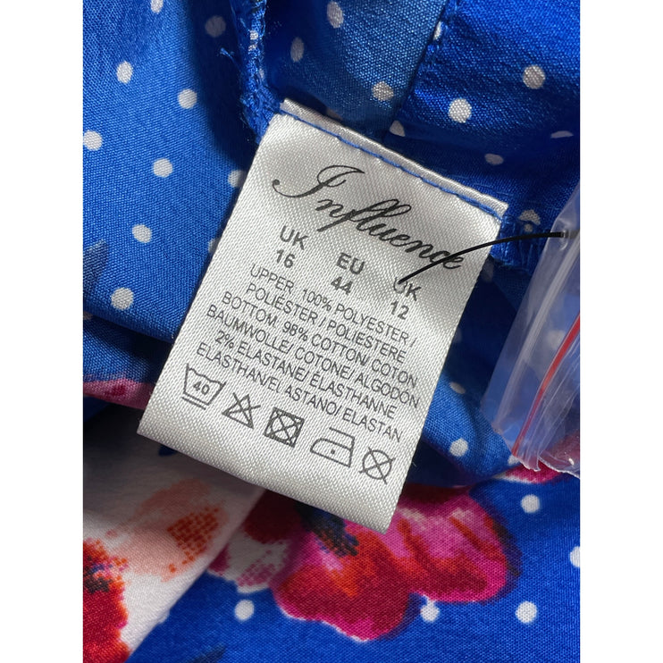 Influence Women's Blue Floral Polka Dots Long Sleeve Faux Wrap Bodysuit Top 12