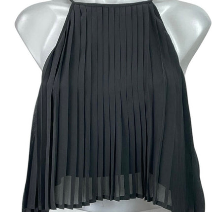 Mia Women's Black Pleated Sleeveless Halter Neck Crop Cami Camisole Tank Top 10