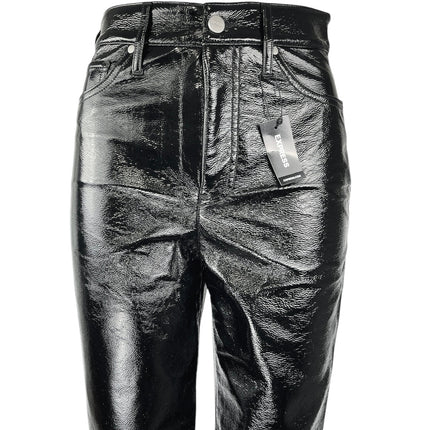 NEW Express Black Faux Leather Modern Straight Super High Rise Trousers Pants 0