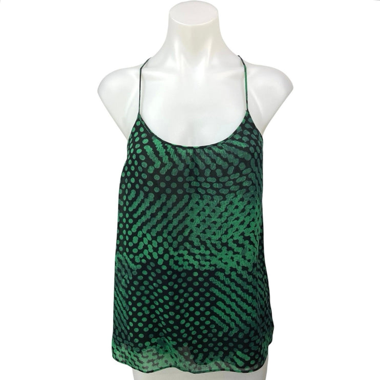 Theory Green Black 100% Silk Polka Dots Scoop Neck Camisole Tank Top Size S