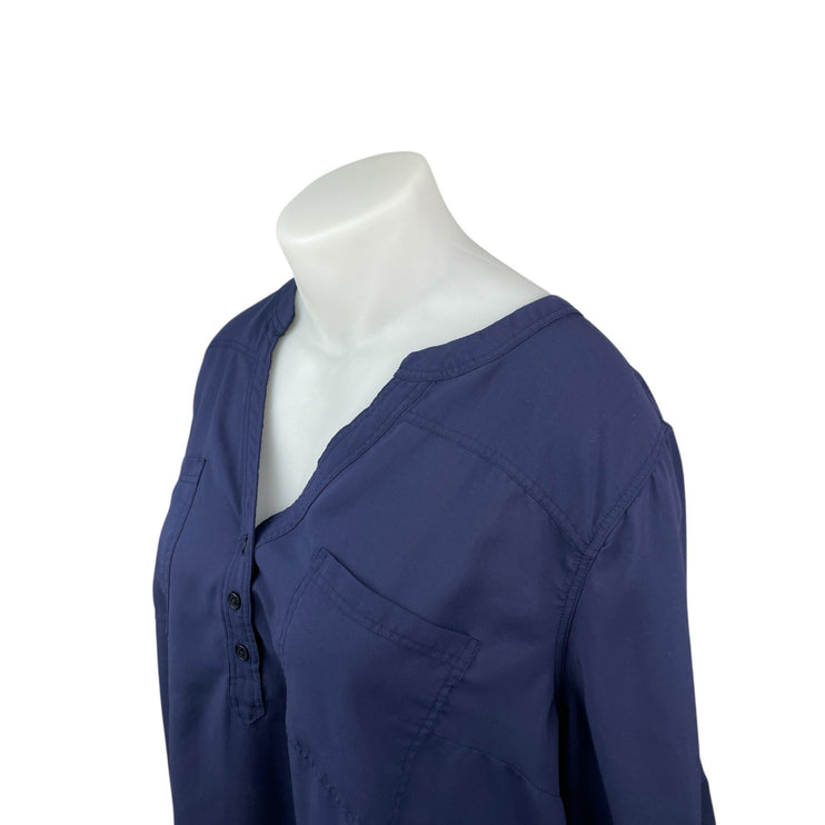 Torrid Harper Women Navy Blue V Neck Pocket Long Sleeve Shirt Blouse Top Sz 3X