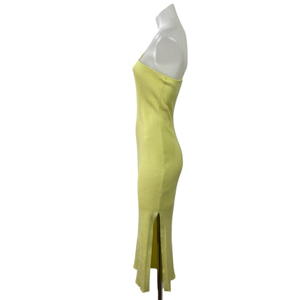Anthropologie Women's Yellow Ribbed Knit One Shoulder Midi Bodycon Dress Size S
