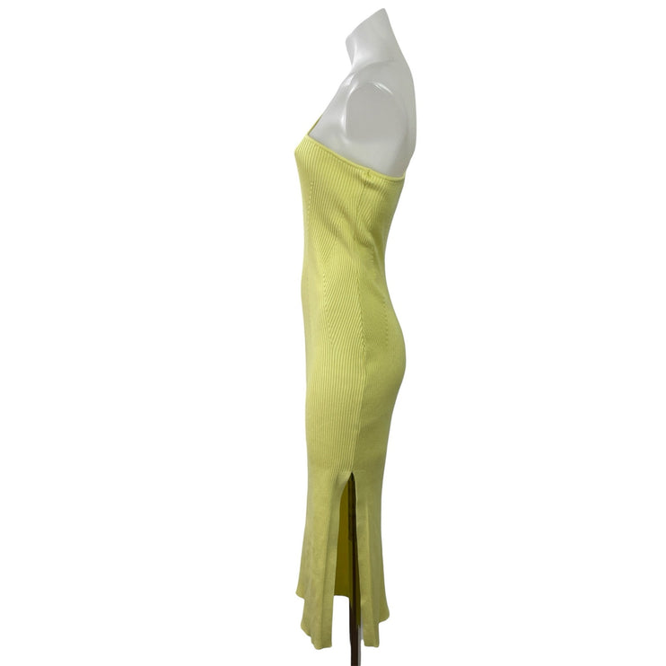 Anthropologie Women's Yellow Ribbed Knit One Shoulder Midi Bodycon Dress Size S