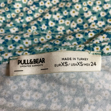 Pull & Bear Green Ditsy Floral Short Sleeve Cutout Ruffle A Line Mini Dress XS