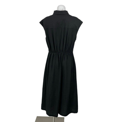Old Navy Black Short Cap Sleeve Button Twist Front Slit Midi Shirt Dress Size L