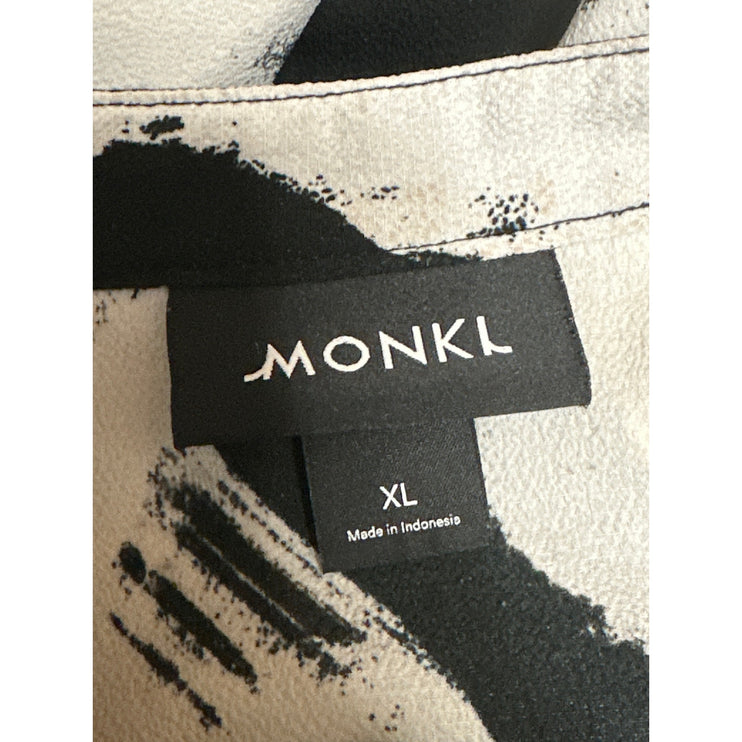 MONKL Black White Short Sleeve Abstract Button Front Maxi Shirt Dress Size XL