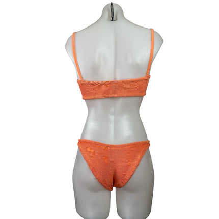 Hunza G Womens Orange Crochet Sleeveless Cami Swim Beach Two Piece Swimsuit Sz S