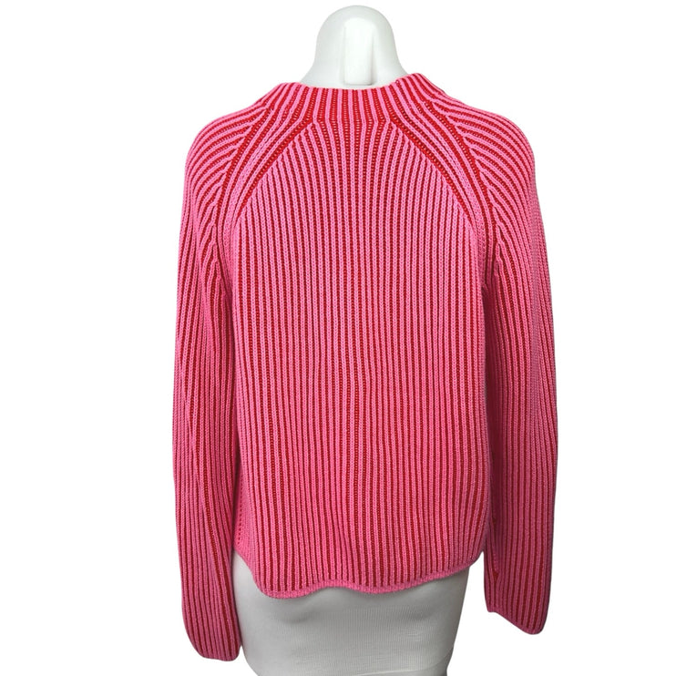 ME+EM Women's Pink Striped Ribbed Knit Crew Neck Long Sleeve Sweater Top Size S