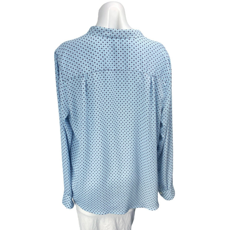 Ann Taylor LOFT Blue Long Sleeve Printed Button Up Blouse Shirt Top Size L