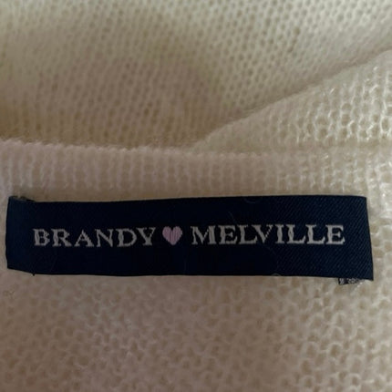 Brandy Melville White Knit Pullover Cozy V Neck Long Sleeve Sweater Top Size S