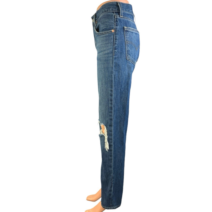 Levi's Women's Blue Medium Wash Distressed Low Pro Straight Denim Jeans Size 24