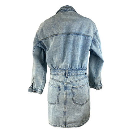 MNG Mango Women's Blue Denim Collared Long Sleeve Button Down Mini Shirt Dress 8