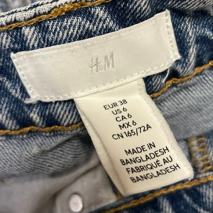 H&M Women Blue Light Wash High Rise Distressed Baggy Wide Leg Denim Jeans Size 6