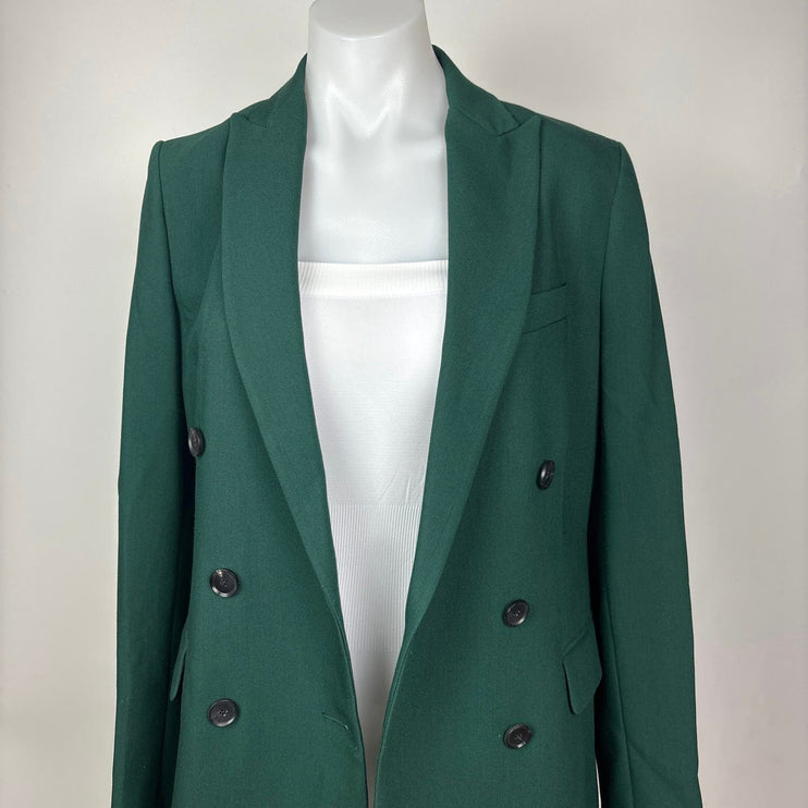 Zara NWT $119 Green Double Breasted Pointed Peak Lapel Long Sleeve Lined Polyester Blend Green Blazer Jacket Size XS