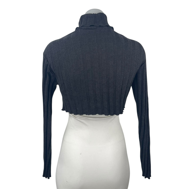 Zara Women's Black Ribbed Knit Turtleneck Long Sleeve Crop Sweater Top Size S